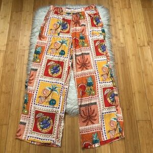 Haver London Vacation Novelty Colorful Tropical Beachy Wide-Leg Orange Pants L